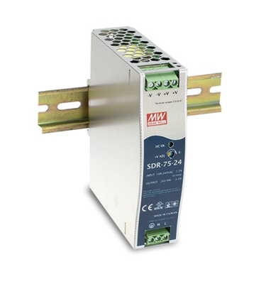 منبع تغذیه SDR-75-24 Meanwell Din Rail 12V 24V 48V 85%-89%