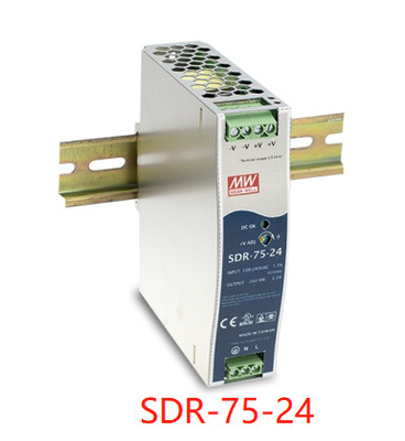 منبع تغذیه SDR-75-24 Meanwell Din Rail 12V 24V 48V 85%-89%