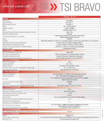 CE+T TSI Bravo125/120 With Extra AC Input 125Vdc 120Vac 2.5KVA 2.5KW P/N T321350201