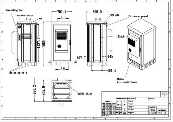 قفل سه نقطه ای ضد سرقت کابینت مخابراتی فضای باز 30U 40U سفارشی برای تجهیزات شبکه ساخته شده است